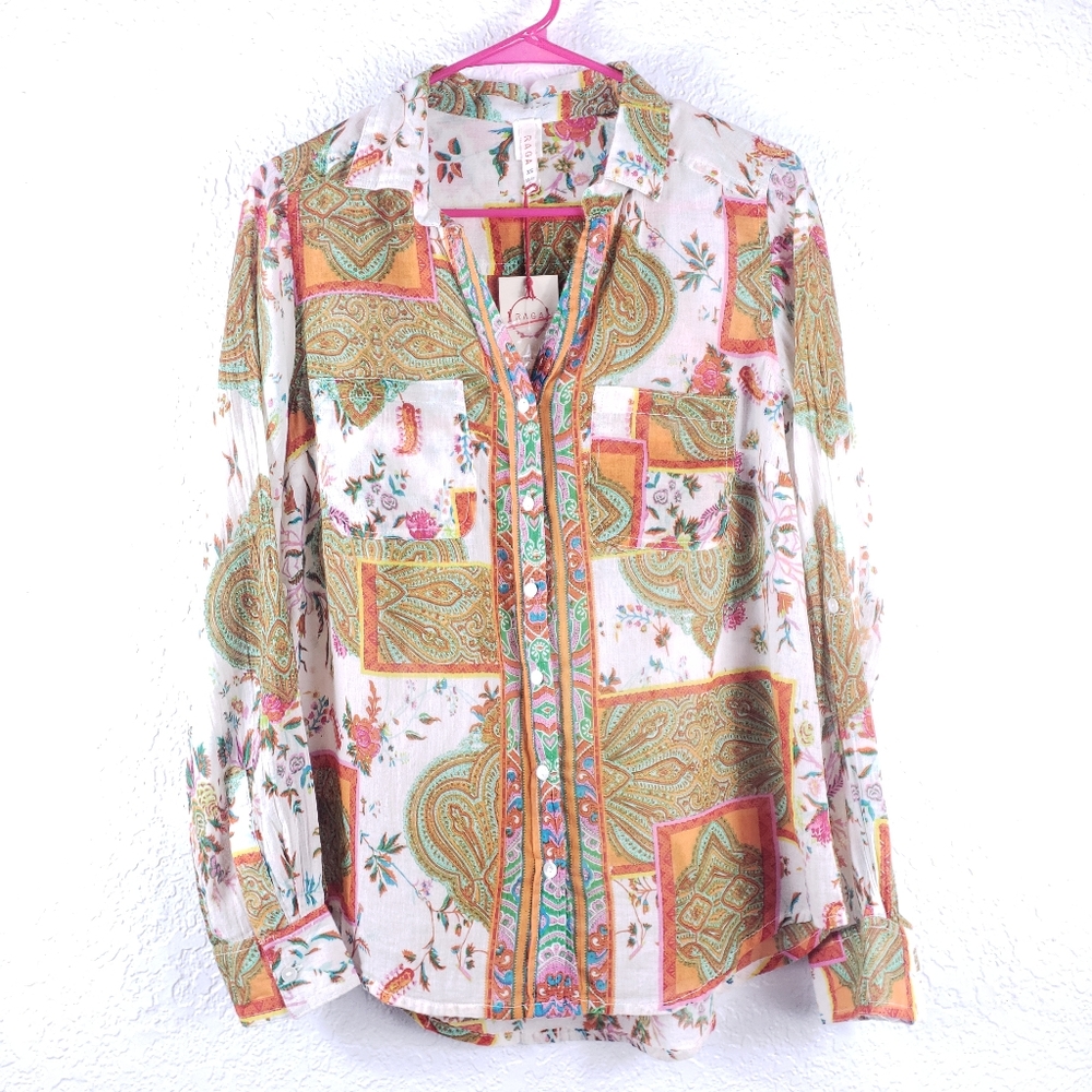 RAGA Britta Paisley Print Button Down Shirt NWT XS